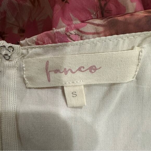 Fanco Pink Floral Ruched Mini Dress Small Ruffle Tie Front Cottagecore Fairy - Picture 10 of 12